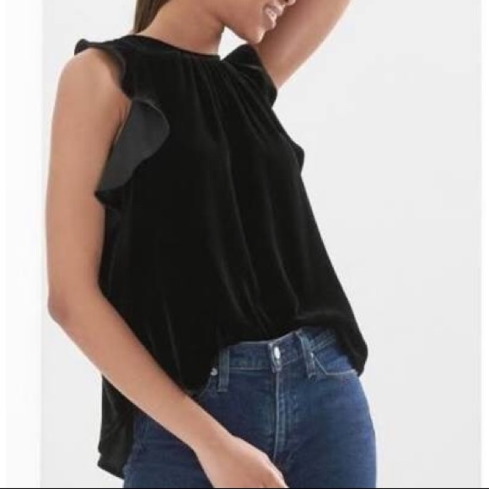 GAP Black Velvet Flutter Sleeve Top XS NWT